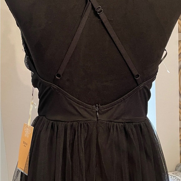 Black Sequin Wrap Dress with V-Neck - Picture 3 of 5